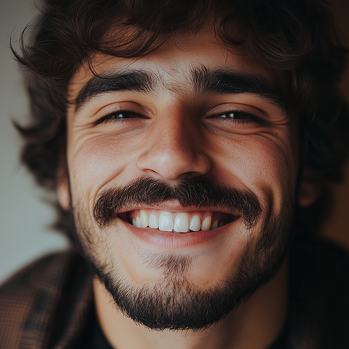 Lachende man met korte baard